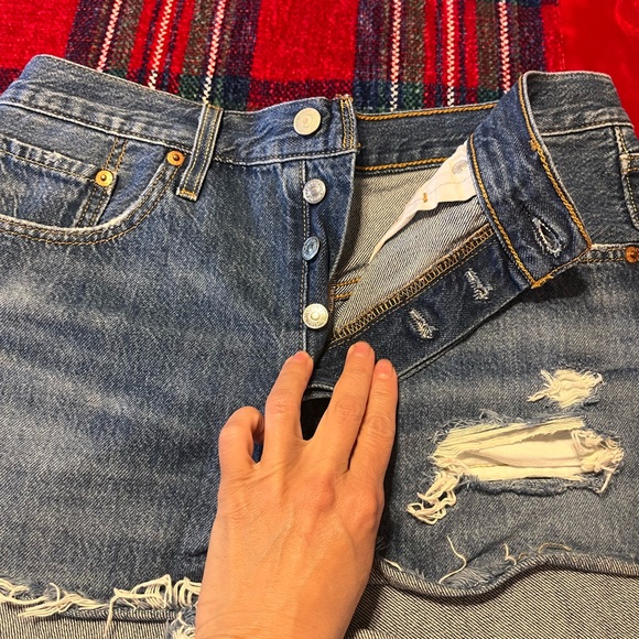 Levi's Blue Distressed Jean Shorts - Picture 2 of 5